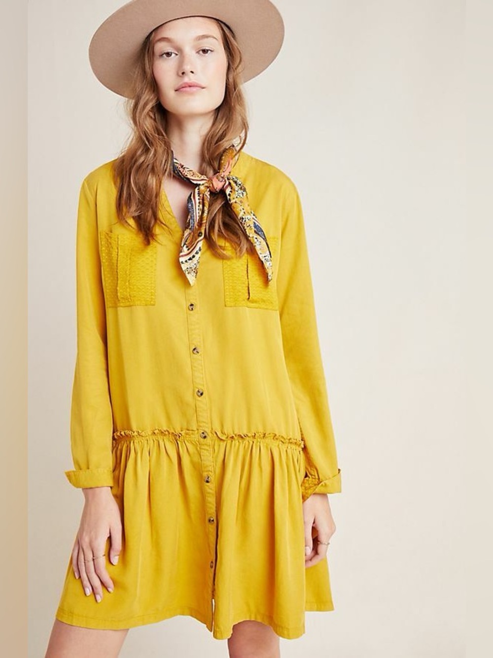 Maeve by Anthropologie Marlie Mustard Yellow Button-Front Dress